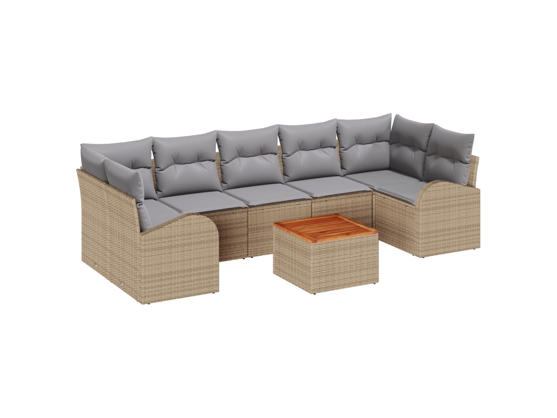Conjunto 8 Assentos Exteriores Vidaxl Bege Vime Pe (289 X 124 X 69 Cm)