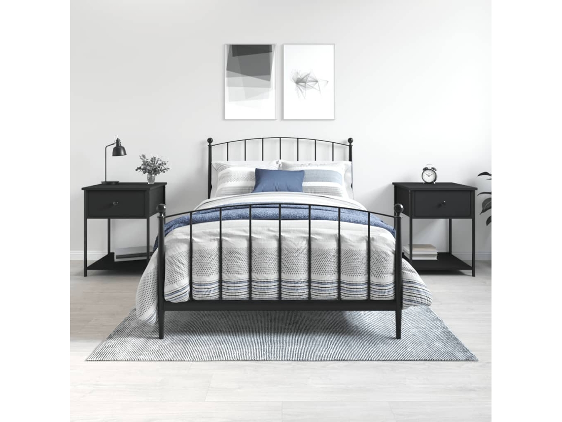 Vidaxl Mesas De Cabeceira 2pcs 44x45x58 Cm Derivados De Madeira Preto