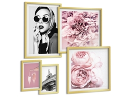 Conjunto De Pinturas Retratos Estilosos Flores Rosas Espelharte (5 Peças)