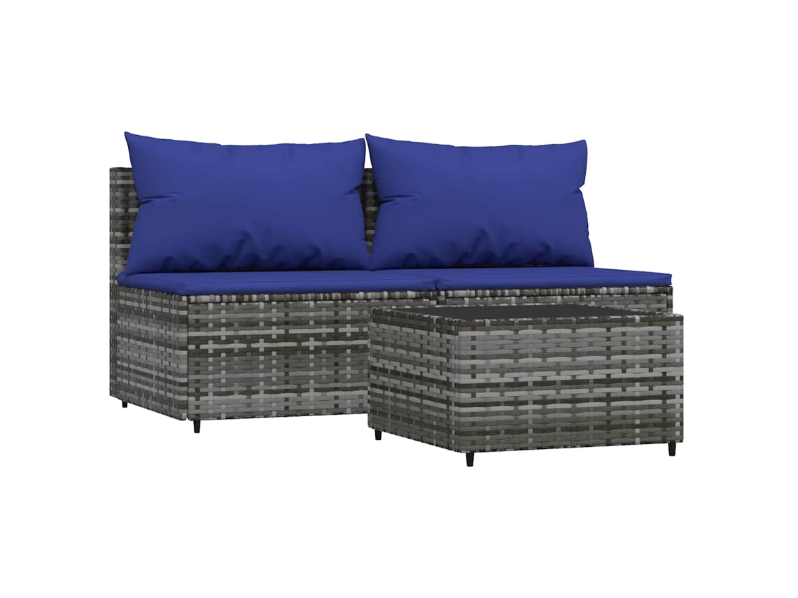 Maison Exclusive - 3 Pcs Conjunto Lounge De Jardim C/ Almofadões Vime Pe Cinzento