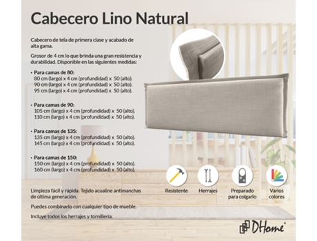 Cama com Cabeceira Liso Debrum Natural DHOME Linho Tecido Rosa (160x50cm)