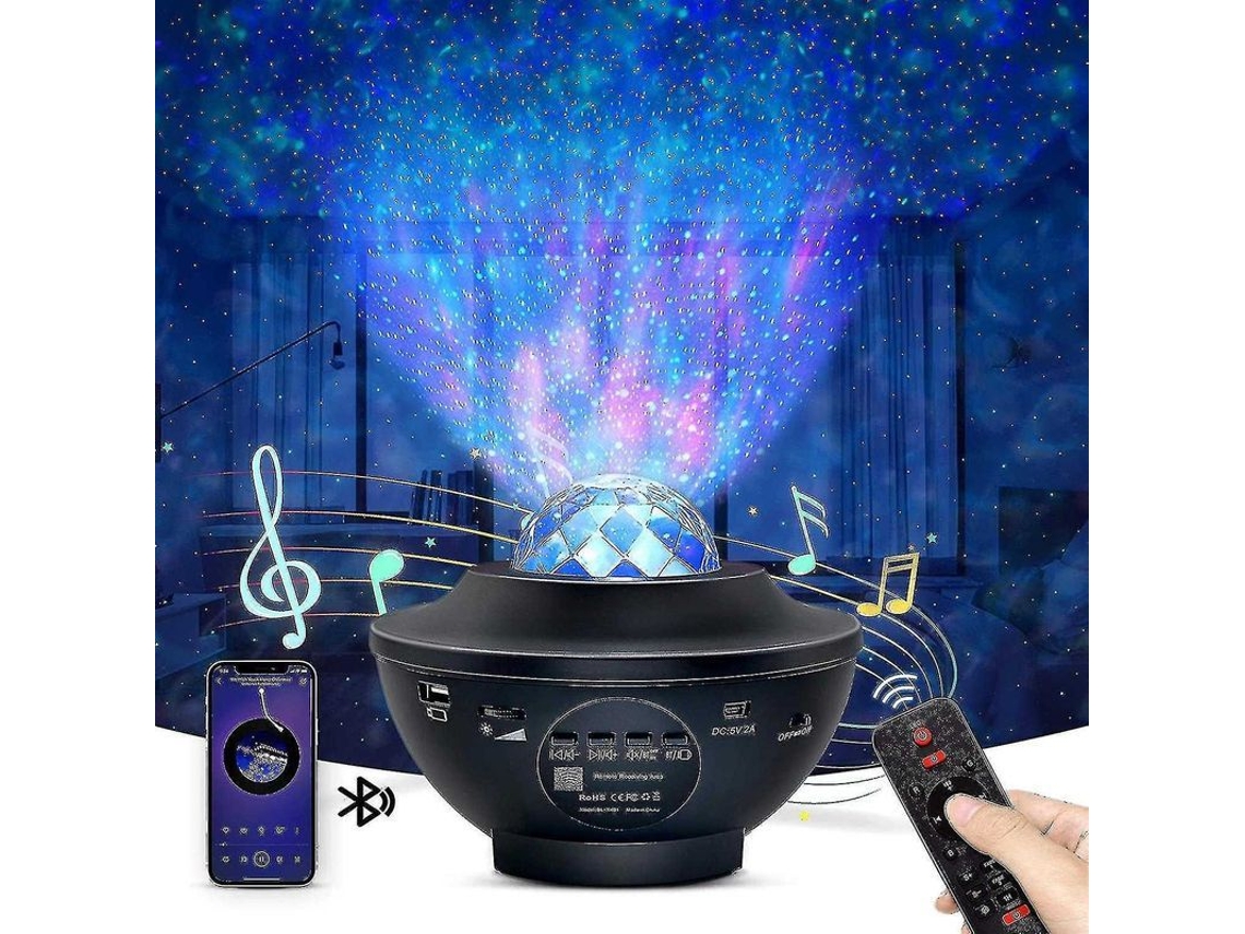 Projetor De Estrelas 2 Em 1 Com Nuvens Nebulosas Led E Ondas Rotatórias Com Bluetooth E Controle Remoto