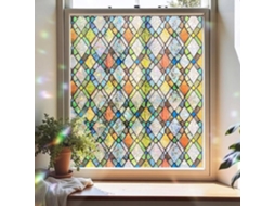 Película Estática - Padrão De Diamante De Vidro Em Cores Do Arco-íris, Adesivo Sem Cola 45x200 Cm
