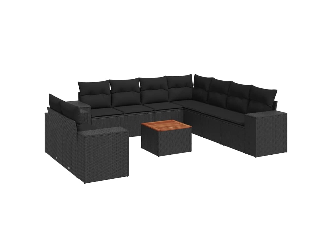 Conjunto de 10 sofás de jardim com almofadões Vime Pe Preto MAISON EXCLUSIVE (N/A)