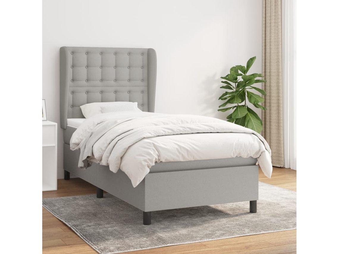 Vidaxl Cama Com Molas/colchão 100x200 Cm Tecido Cinzento-claro