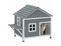 Casinha de Gato de Madeira de 2 Andares com Telhado Dobradiçado À Prova D'água. Plataforma Lateral. 101x72,5x81cm. Cinza Ge