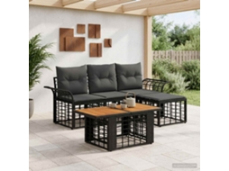 Vidaxl Conjunto De Sofá De Jardim 5 Unid. Preto E Cinza Escuro Vime Pe