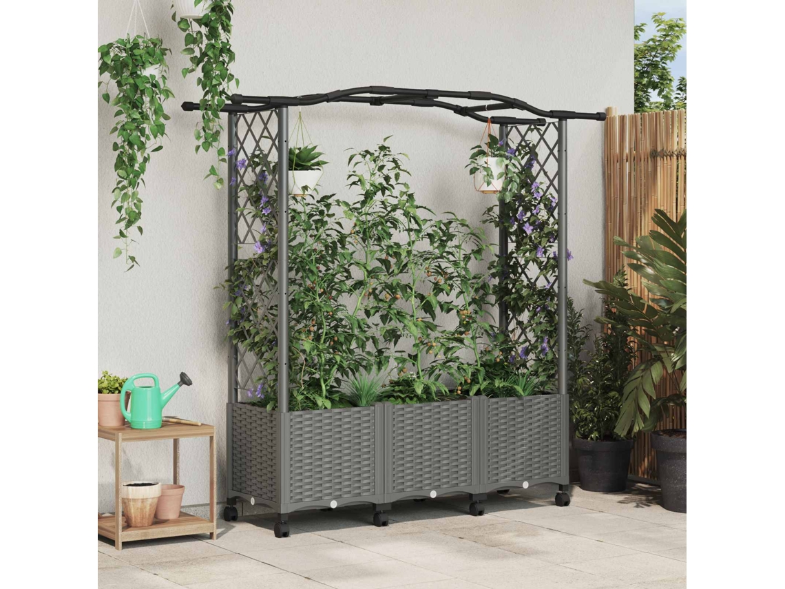 Vidaxl Cama Elevada Com Treliça E Telhado Cinzento-claro Pp