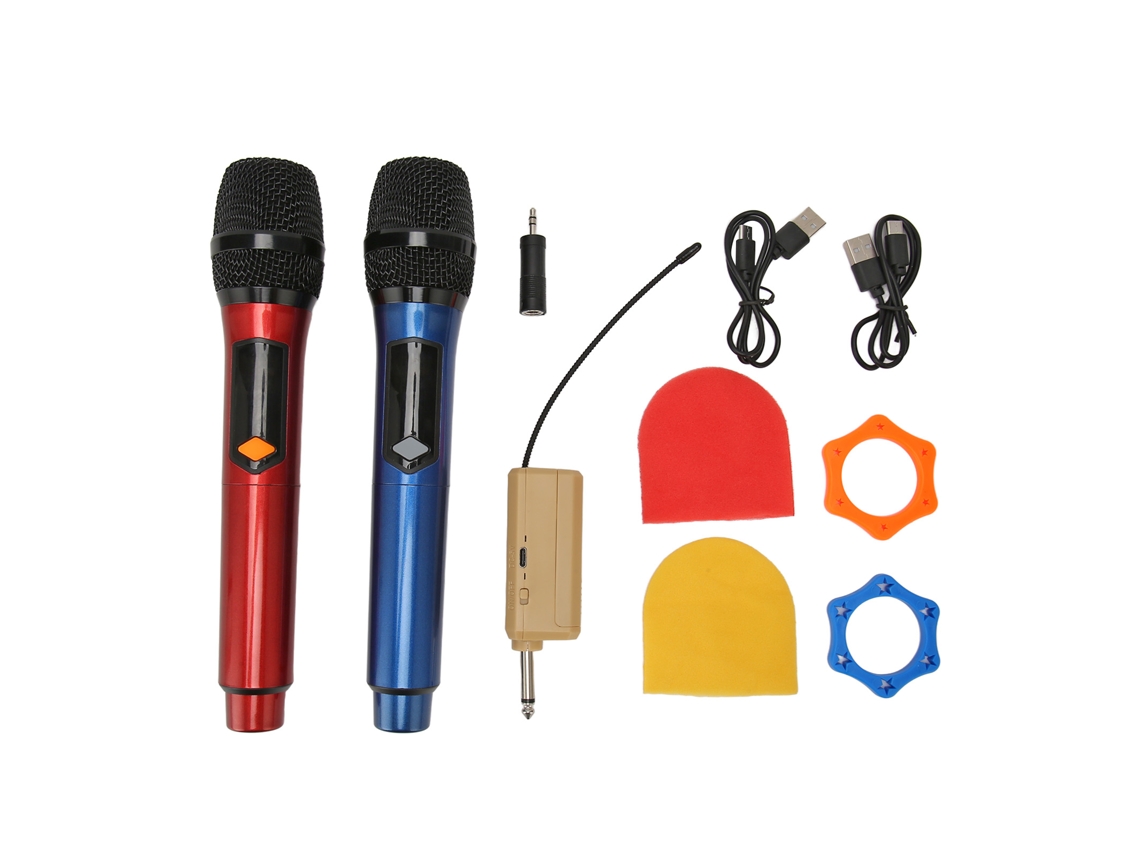Microfone Sem Fio UHF Recarregável com Display LED Duplo para Karaokê e Festa