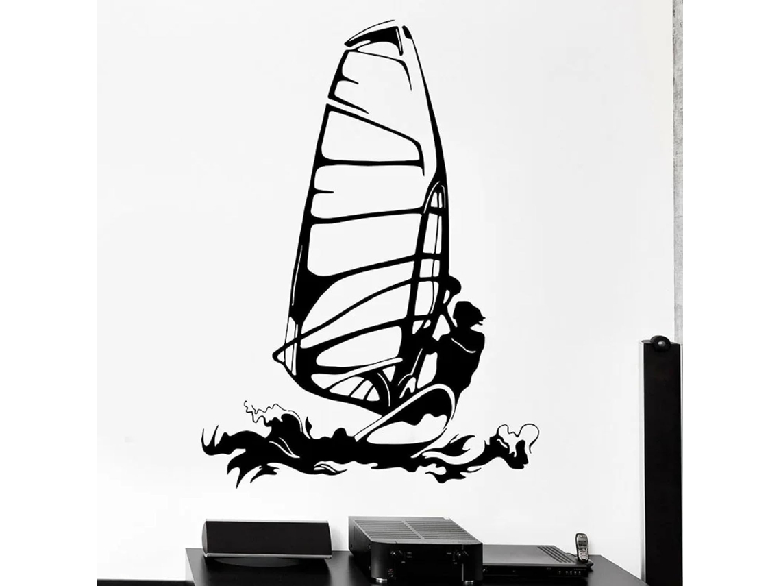 Adesivos de parede autoadesivos com tema de veleiro, surfista, água, kitesurf e surfe; adesivos de vinil para portas e janelas de quarto.