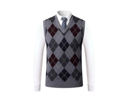 2026 chaleco Sem Mangas de Lã para Homem, Gola V, Estilo Slim, Padrão Argyle, Lavagem À Mão XL Gris