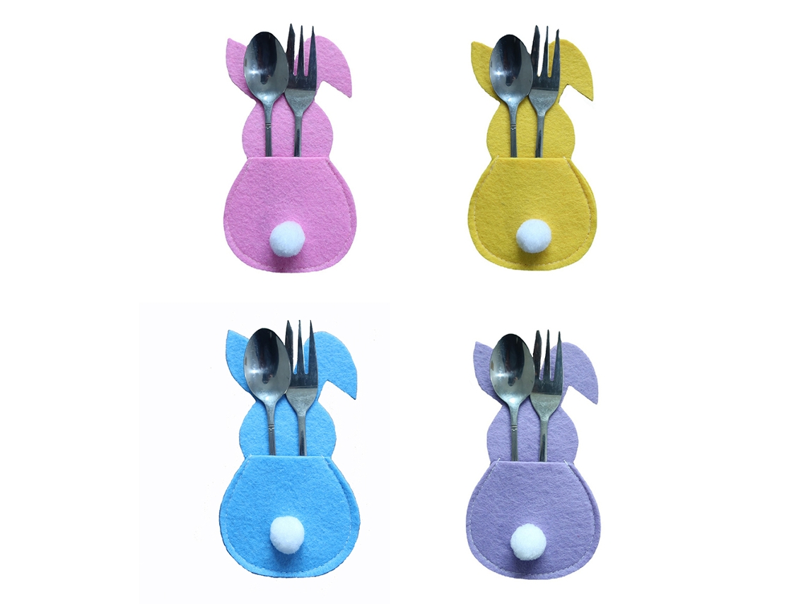 16 Bolsas para Talheres de Coelho de Páscoa, suportes de utensílios em formato de coelho para mesa de festa