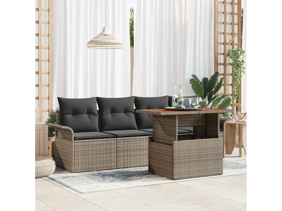 Vidaxl Conjunto De Sofá De Jardim 5 Pcs Cinzeto Rattan Sintético