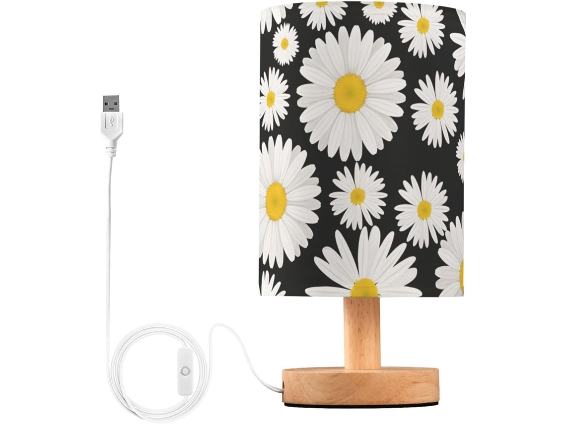 Abajur De Cabeceira Mnsruu Little Daisy Lindo Led Cúpula Tecido Pequeno Para Quarto E Sala Estar Lâmpada Inclusa