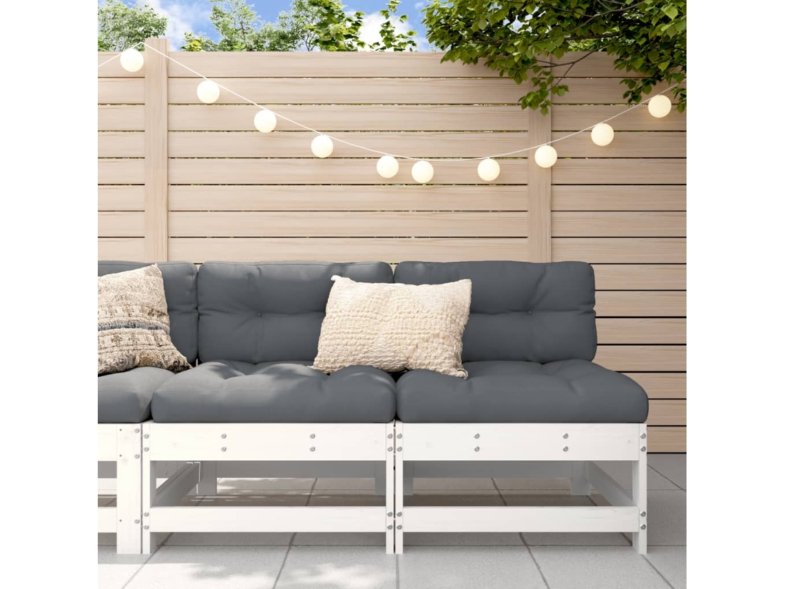 Vidaxl Sofás De Centro Para Jardim 2 Pcs Madeira Pinho Maciça Branco