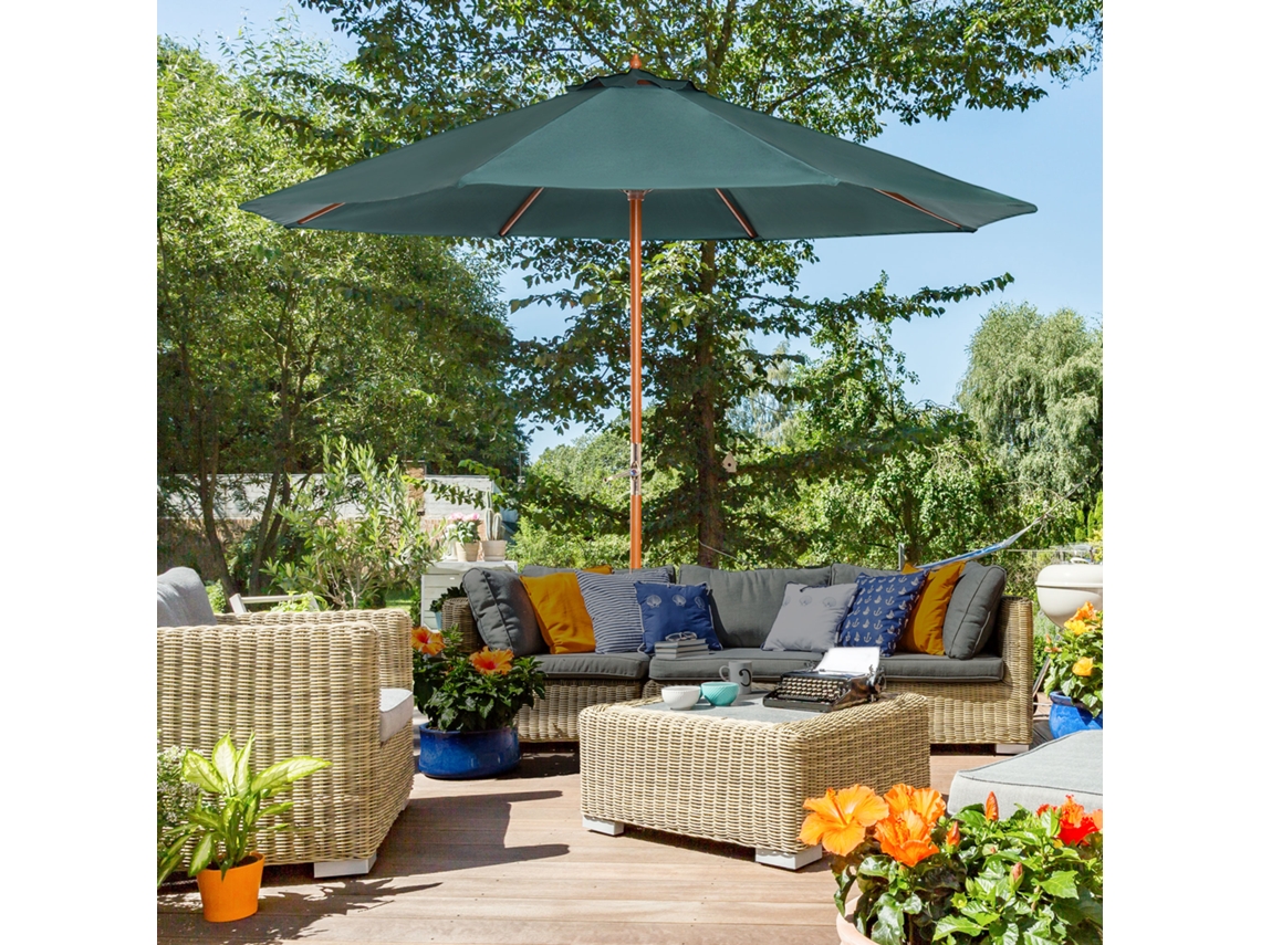 Parasol De Madeira Para Jardim E Varanda, 2,5m, Cor Verde Escuro