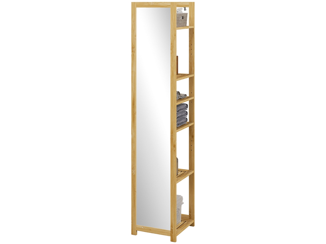 Armário Banheiro 35x35x168h 6 Prateleiras Com Espelho, Natural