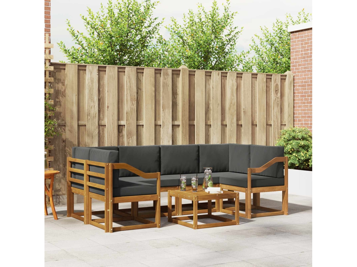 Vidaxl Conjunto De Sofás Para Exterior 7 Pcs Natural E Antracite