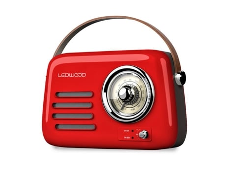 Rádio portátil retrô Ledwood Alma, FM, Bluetooth 5.3, entrada USB, bateria de 30 W, 3,7 V, 1500 mAh, retrô, vintage, vermelho