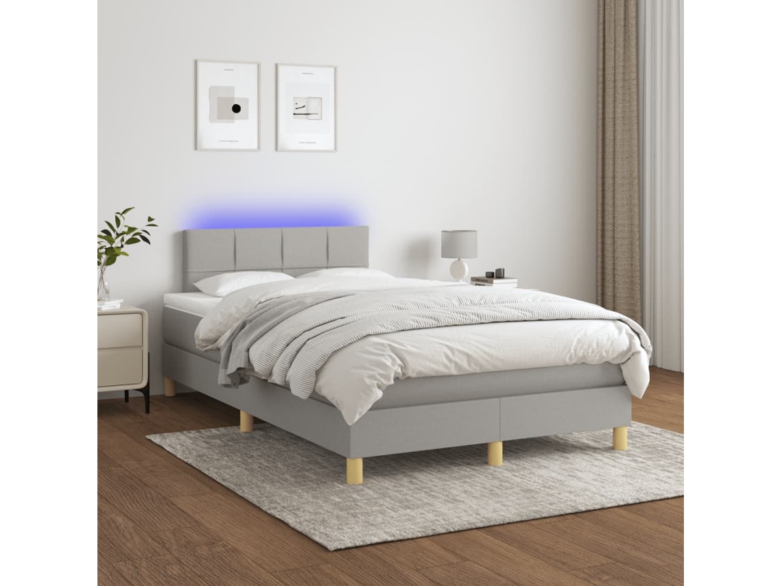 Vidaxl Cama Box Spring C/ Colchão E Led 120x200 Cm Tecido Cinza-claro