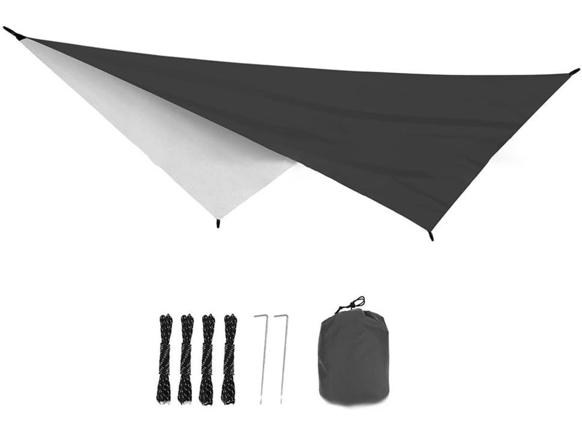 Fabuletta Ultralight Camping Tarp 210t Silver Coated Polyester Diamond Sunshade Canopy With Reinforced Corners For