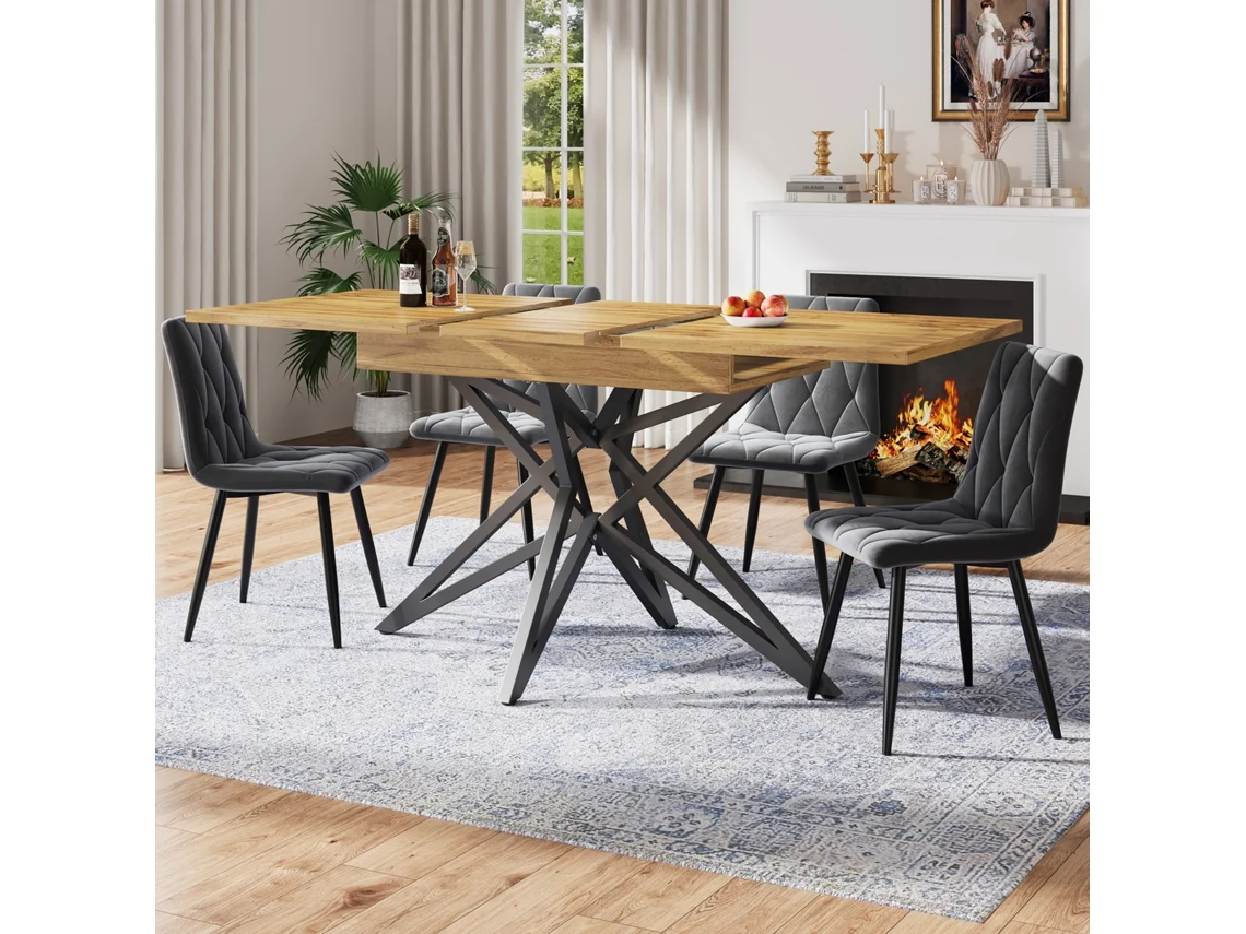 Mesa Retangular 160cm 4 Cadeiras Pu Cinza Metal VOLTEDGE