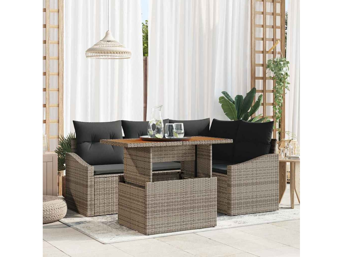 Vidaxl Conjunto de Sofá de Jardim 5 Pcs Cinzeto Rattan Sintético