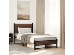 Vidaxl Estrutura De Cama Sem Colchão 90x200 Cm Metal Carvalho Castanho