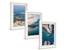 Conjunto De Pinturas Vistas Para O Mar, Penhascos, Portos Moldura Branca Quadros Para A Sala De Estar Espelharte (3 Peças 20x30 Cm)
