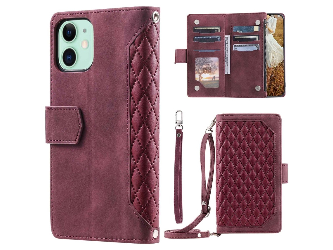 Capa Pega Inch Para Iphone 12 Mini Pele Sintética Com Porta-cartões Vermelho