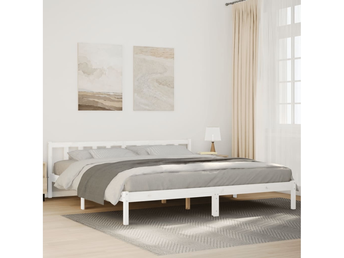 Vidaxl Cama Extra Longa Sem Colchão 200x220 Cm Pinho Maciço Branco