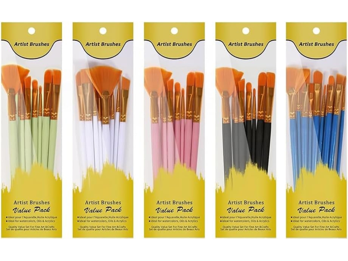 Conjunto de Pincéis para Pintura Acrílica, 5 Pacotes/60 Peças, Pincéis para Aquarela, Pontas de Pincel SFUSHOS