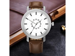 Relógio Casual Masculino de Couro Artificial com Movimento de Quartzo Café Escuro Branco