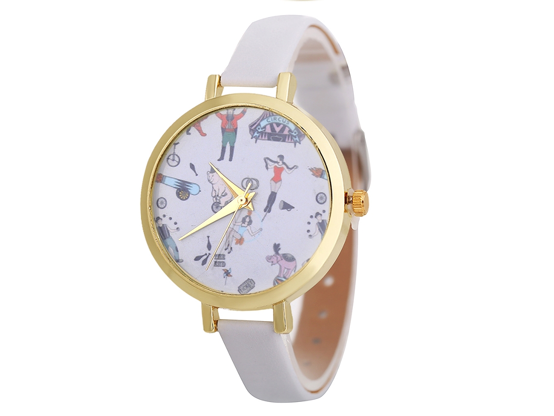 Relógio de Pulso Feminino Casual Simples Quartzo Analógico Pulseira Pu Branco Presente