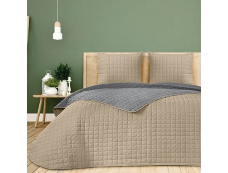 Colcha Bouti Reversible Albir Beige Itziar Cosida Cuadros Hotel Único Cama 180/200