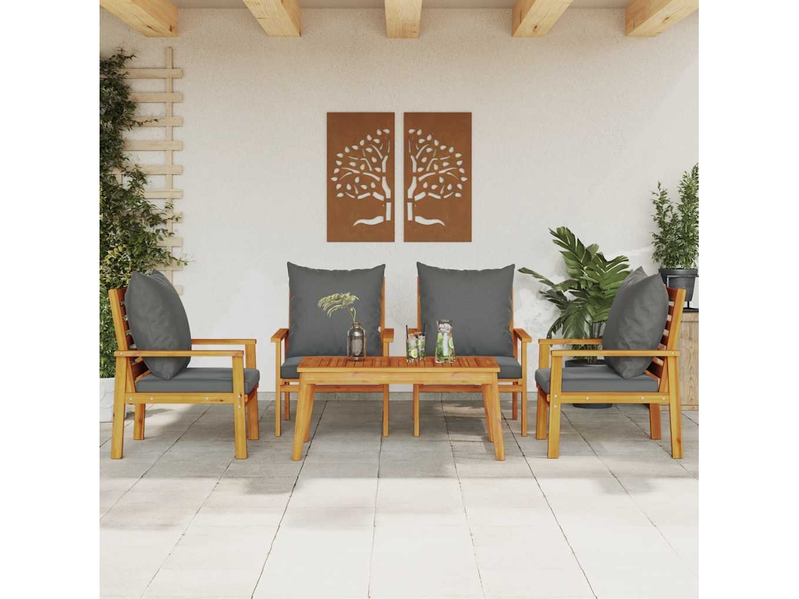Vidaxl 5 Pcs Conjunto Lounge De Jardim C/ Almofadões Acácia Maciça