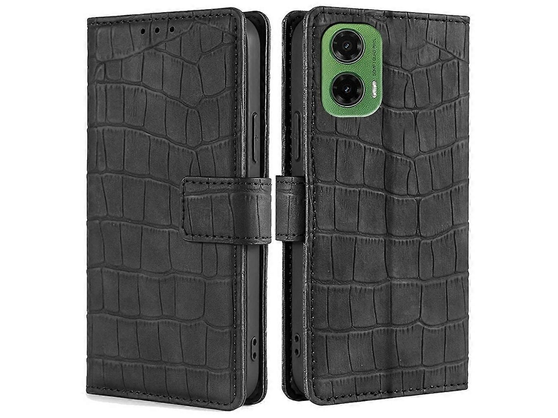 Capa De Celular Com Textura De Crocodilo Em Couro Sintético Preta Para Motorola Moto G35 5g
