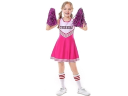 Traje Cheerleader Meninas 3-10 Anos Pompons Rosa Vermelha
