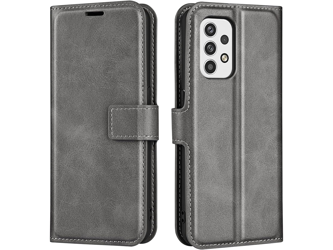 Capa Função Protetora para Samsung Galaxy A23 5G HONGWE. Pele Sintética Magnética Cinzento