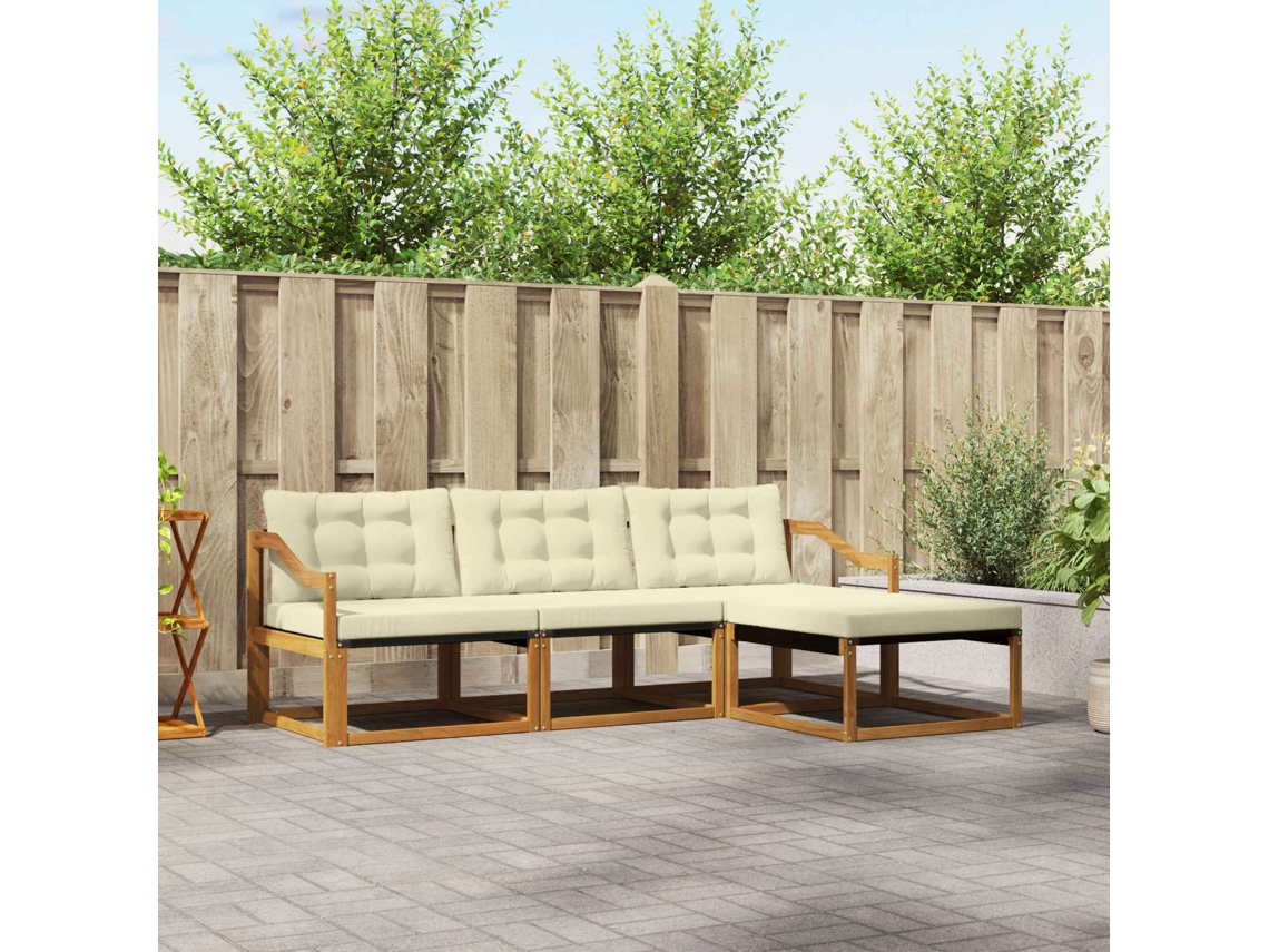 Vidaxl Conjunto De Sofás Para Exterior 4 Pcs Natural E Creme