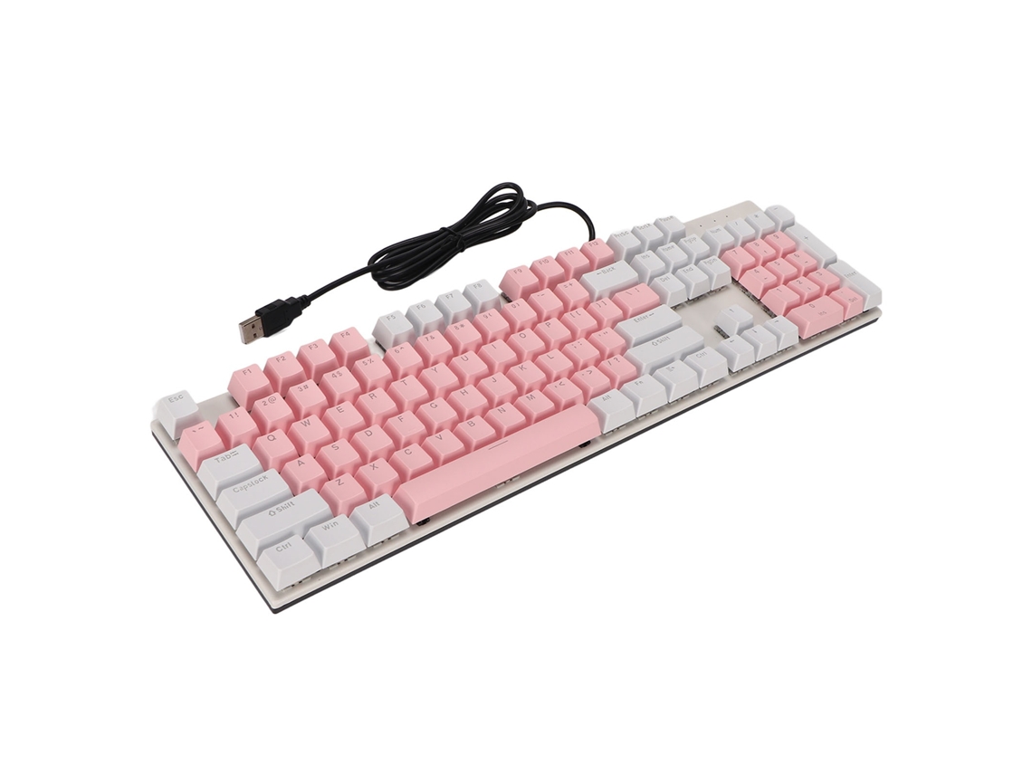 Lurelia Teclado Usb, 104 Teclas, Ergonómico, Mecânico, Rgb, Gaming, Antirriscos, Cores Branca/rosa