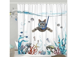 Conjunto de Cortina de Chuveiro Nova Line Gato azul 71x71 polegadas | S/MARCA