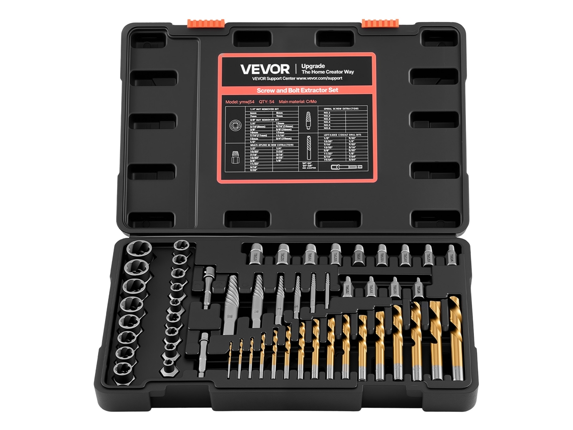 Conjunto de extratores de parafusos VEVOR com brocas, extratores de parafusos e parafusadores Easy Out, 54 peças