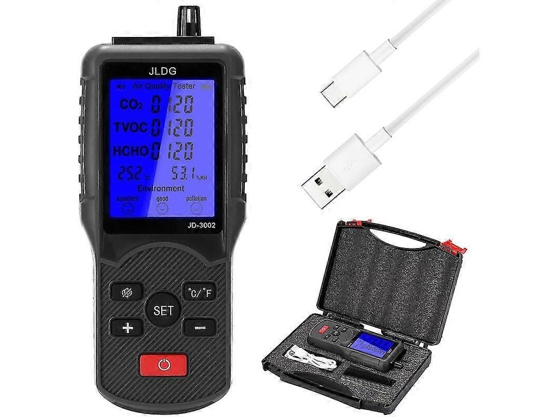 Lurelia Medidor De Qualidade Do Ar 8 Em 1 Hcho/tvoc/co2, Temperatura/humidade, Com Visor Lcd, Bateria 1800 Mah Usb