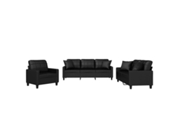 Conjunto de 3 Sofás com Almofadas Couro Artificial Preto MAISON EXCLUSIVE