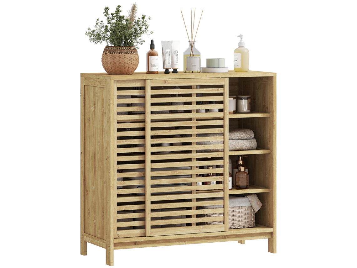 Móvel de Arrumação Casa de Banho Bambu e Mdf Cor Madeira 80x34x80 cm Homcom