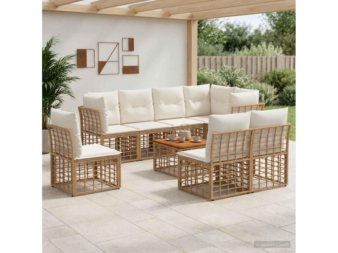 Vidaxl Conjunto De Sofás Para Exterior 9 Unid. Natural E Branco Creme