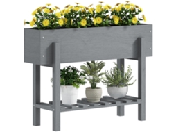 Jardineira CHEZMOI elevada, com prateleira, 100x30x70,5 Cm, madeira de abeto, cinza