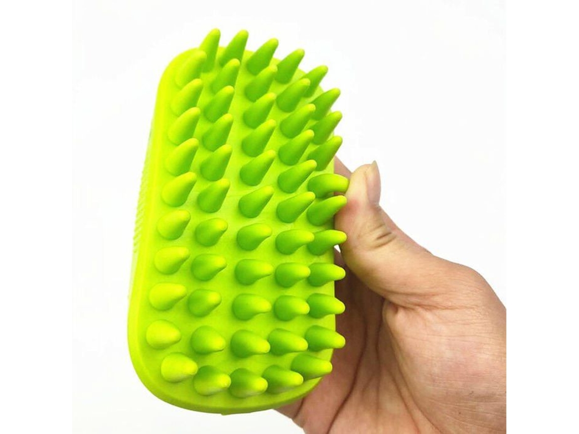 Escova Silicone Banho Pet Shampoo Verde