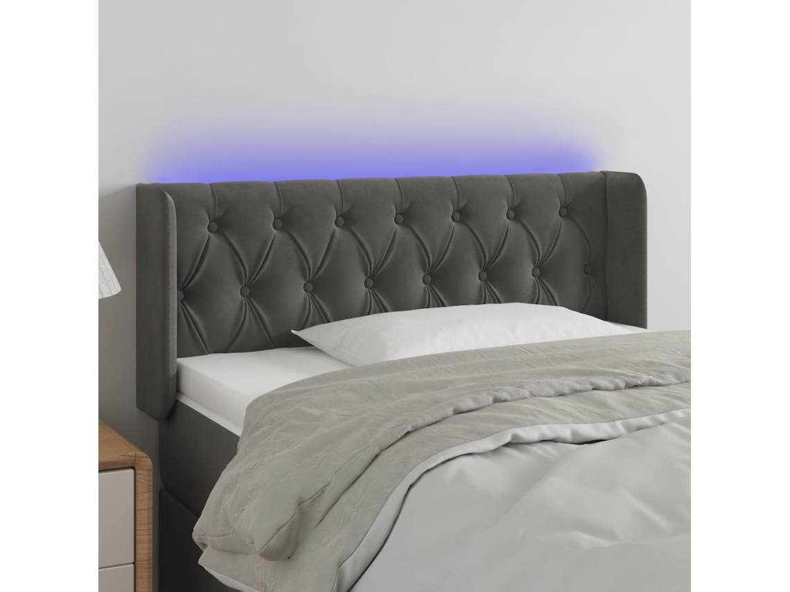 Vidaxl Cabeceira Cama C/ Luzes Led Veludo 93x16x78/88cm Cinza-escuro